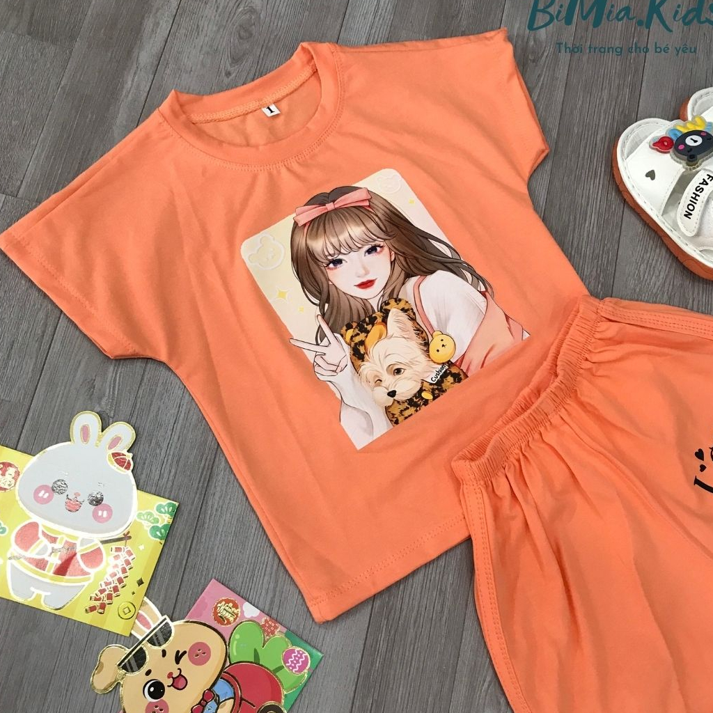Set bộ quần áo BIMIA KIDS chất liệu cotton thoáng mát cho bé gái từ 8-24kg