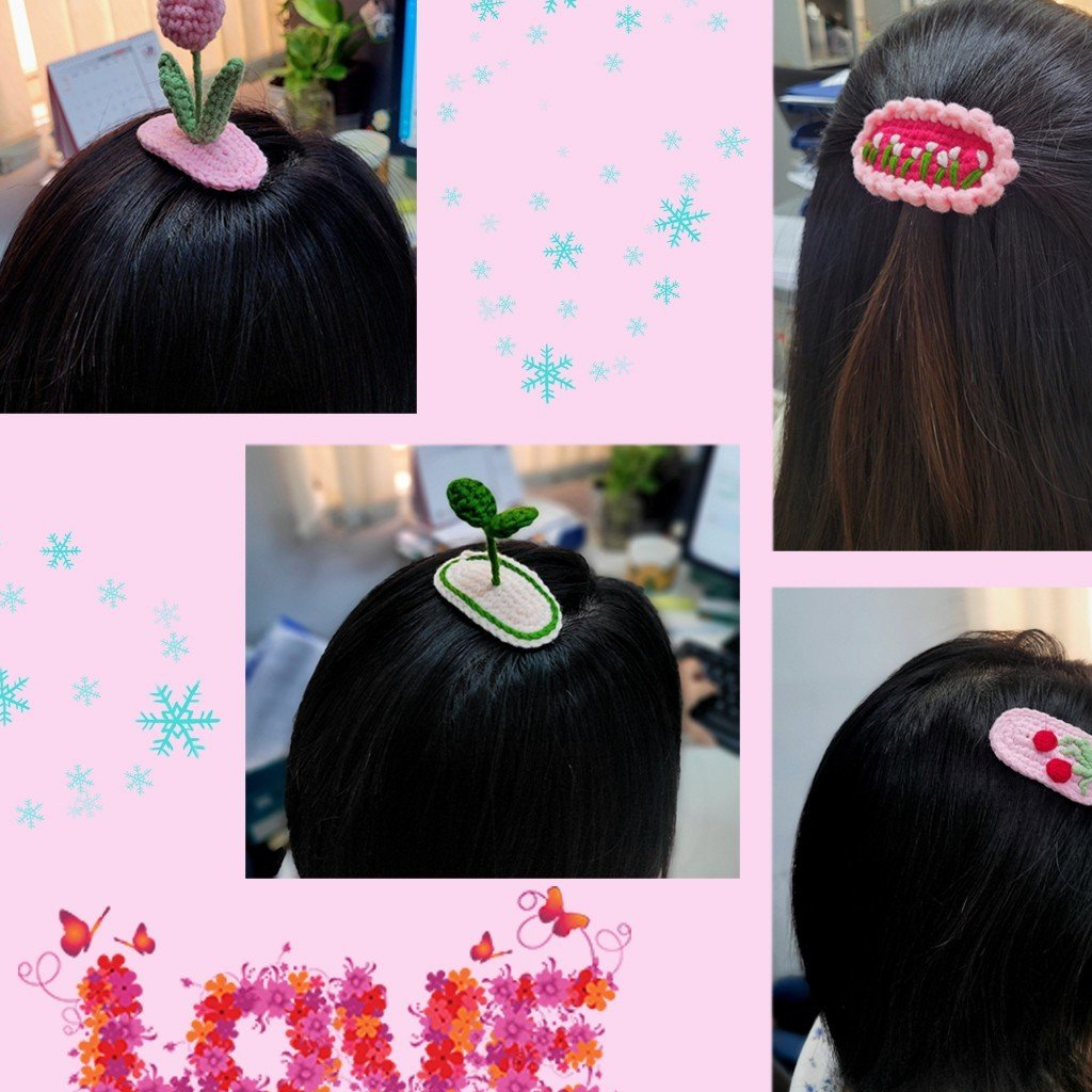 Phụ kiện tóc, Kẹp tóc len, Kẹp tóc bông hoa, Kẹp tóc Handmade