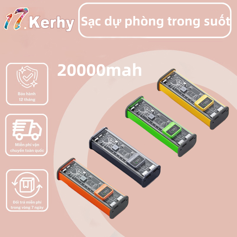 Sạc Dự Phòng Chính Hãng , Sạc Dự Phòng Trong Suốt Dung Lượng Pin Siêu Khủng Tới 20.000mah,Có LED Hiển Thị