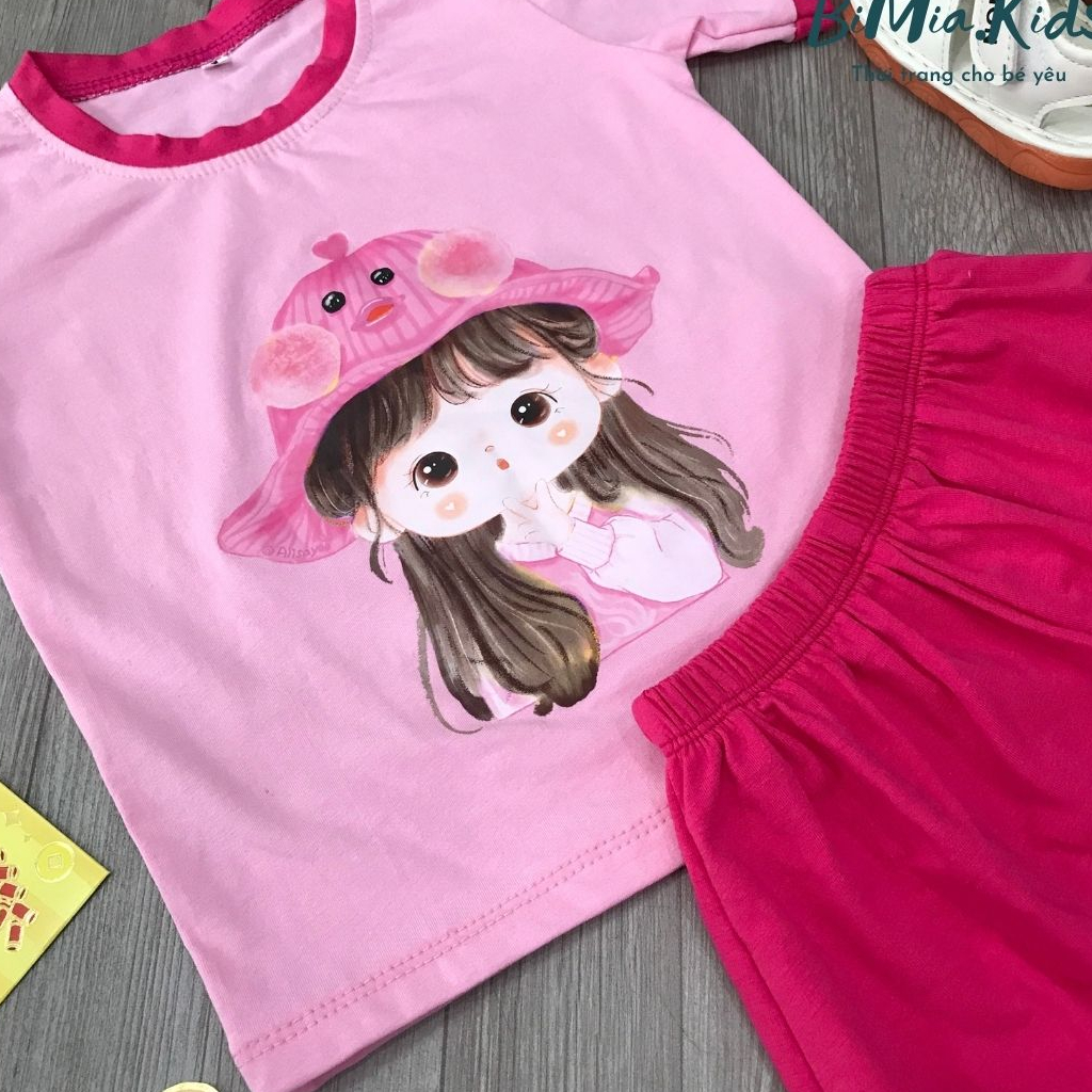 Bộ đồ mùa hè BIMIA KIDS, Bộ quần cho áo bé gái cotton thoáng mát cho bé từ 8-24kg