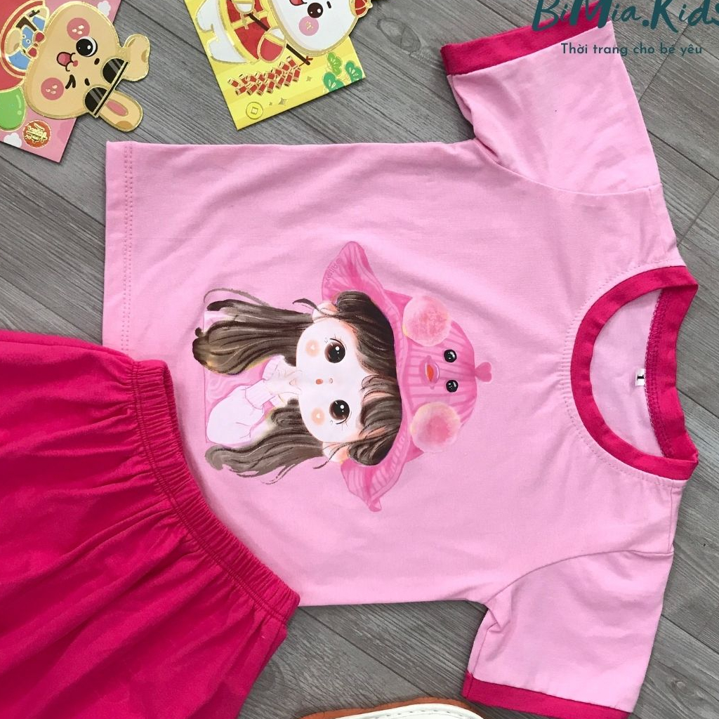 Bộ đồ mùa hè BIMIA KIDS, Bộ quần cho áo bé gái cotton thoáng mát cho bé từ 8-24kg