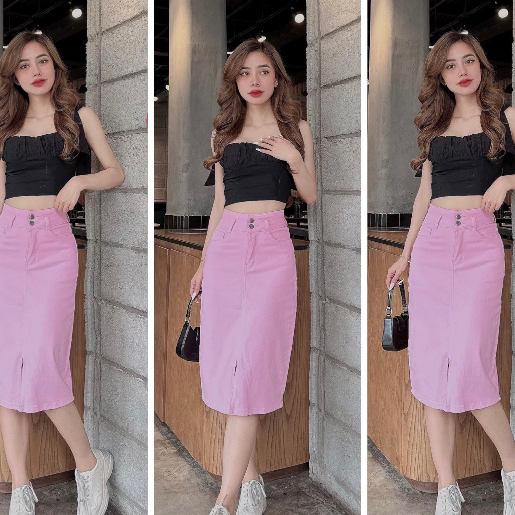 Chân Váy Jeans Dáng Dài Trơn Nhiều Màu Chuẩn Hàng Cao Cấp