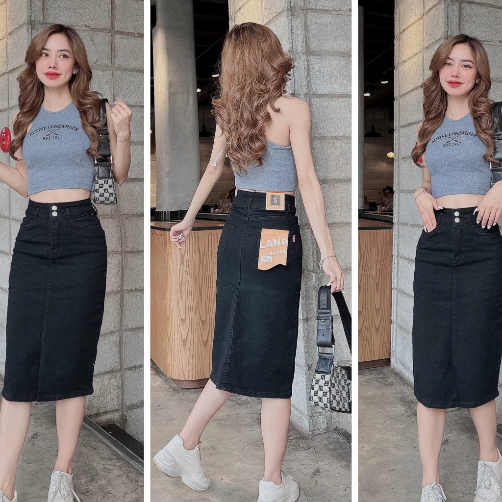 Chân Váy Jeans Dáng Dài Trơn Nhiều Màu Chuẩn Hàng Cao Cấp