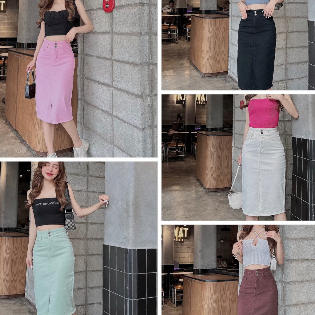 Chân Váy Jeans Dáng Dài Trơn Nhiều Màu Chuẩn Hàng Cao Cấp