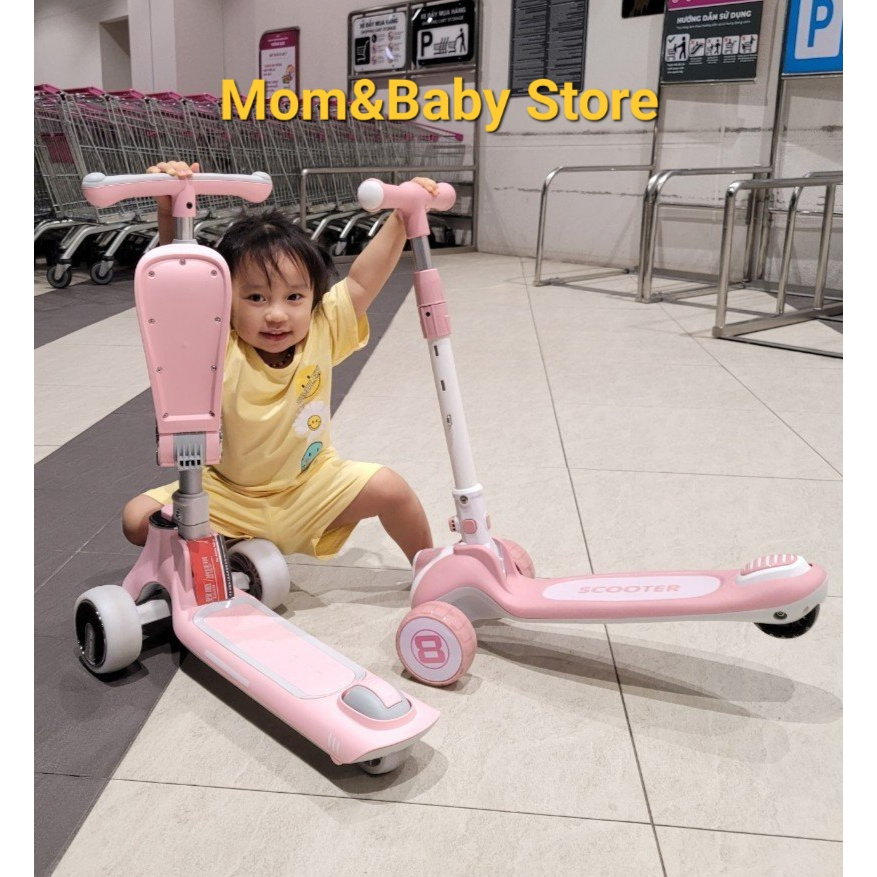 Xe trượt Scooter cho bé,xe chòi chân Cơ,hàng Trung, Mẫu Mới Nhất,có đèn Led, nhạc, phanh sau, ghế ngồi,bánh chống trượt