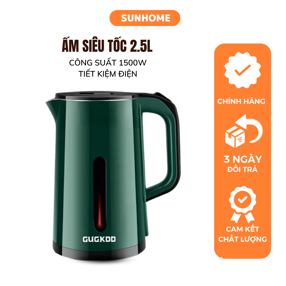 Ấm Siêu Tốc 2 Lớp Guckoo - Ấm Đun Nước Siêu Tốc Công Suất Lớn Đun Sôi Nước Nhanh, Tiết Kiệm Điện 2.5L