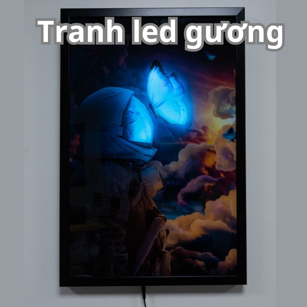 Tranh treo tường Led điểm/Led gương chủ đề Phi hành gia, Decor quán STICKERDAILY, kích thước 30x40, 40x60 mẫu 03