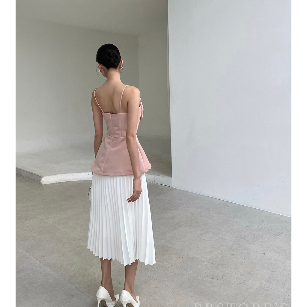 BBSTORE'S Áo Peplum Hai Dây Phối Nơ Đắp Tà Xéo -A1913