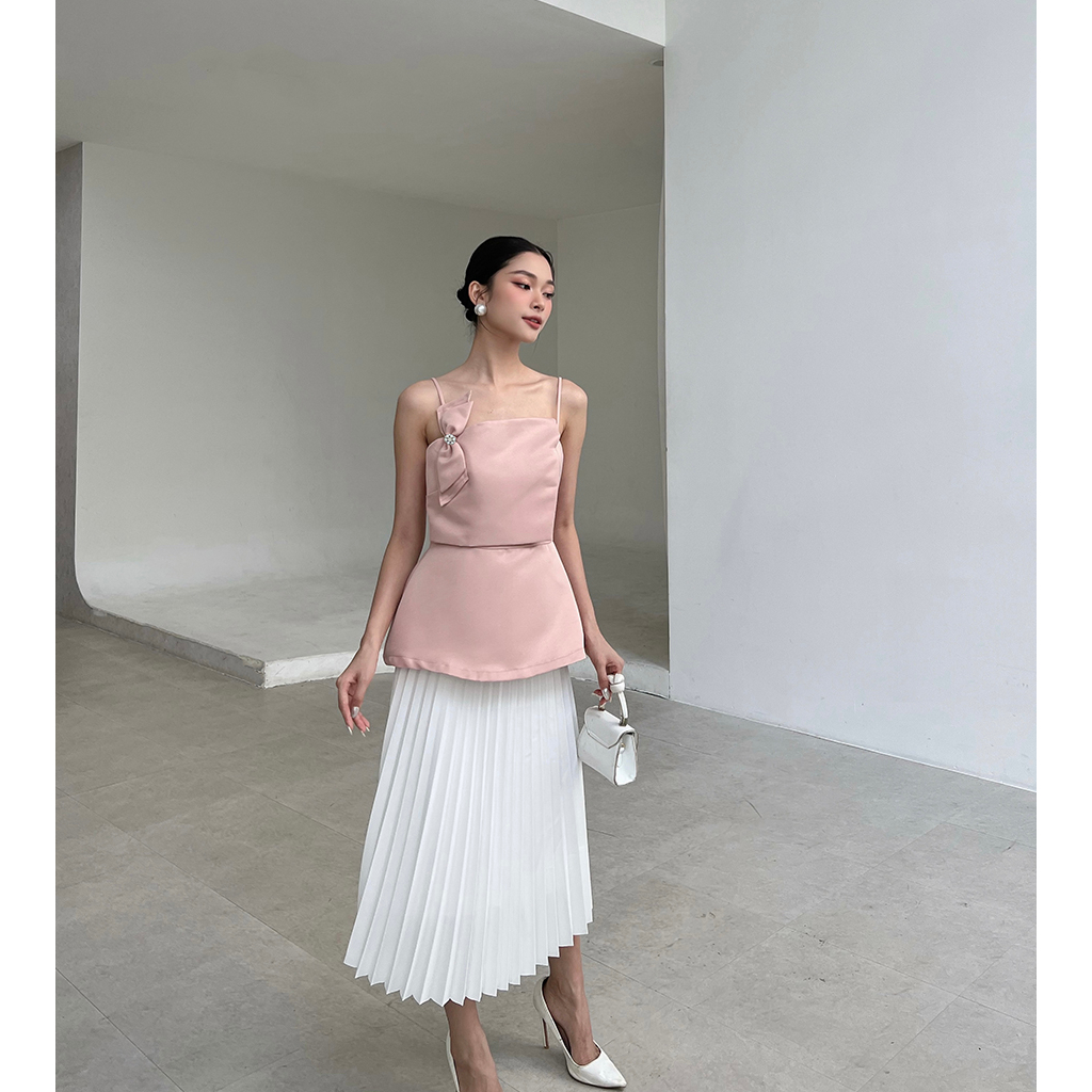 BBSTORE'S Áo Peplum Hai Dây Phối Nơ Đắp Tà Xéo -A1913