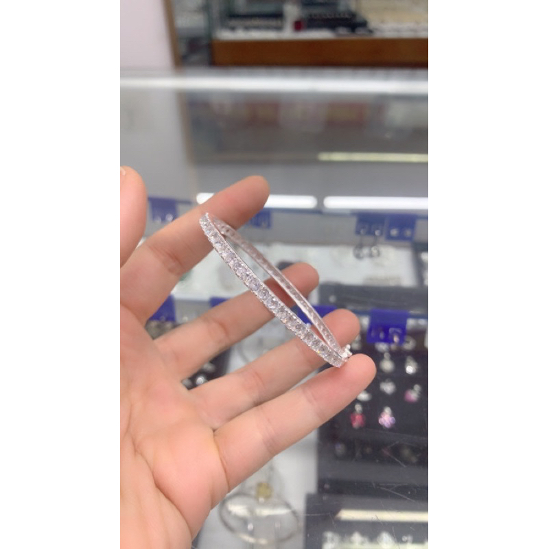 Lắc tay đính đá nhân tạo 4ly cao cấp sáng chất liệu bạc chuẩn &amp; mạ vàng trắng