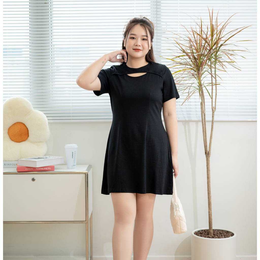 Đầm thun khoét ngực tay ngắn dáng A BIGSIZE (55kg đến 95kg) - 22YD45 - [BU Bigsize Young]