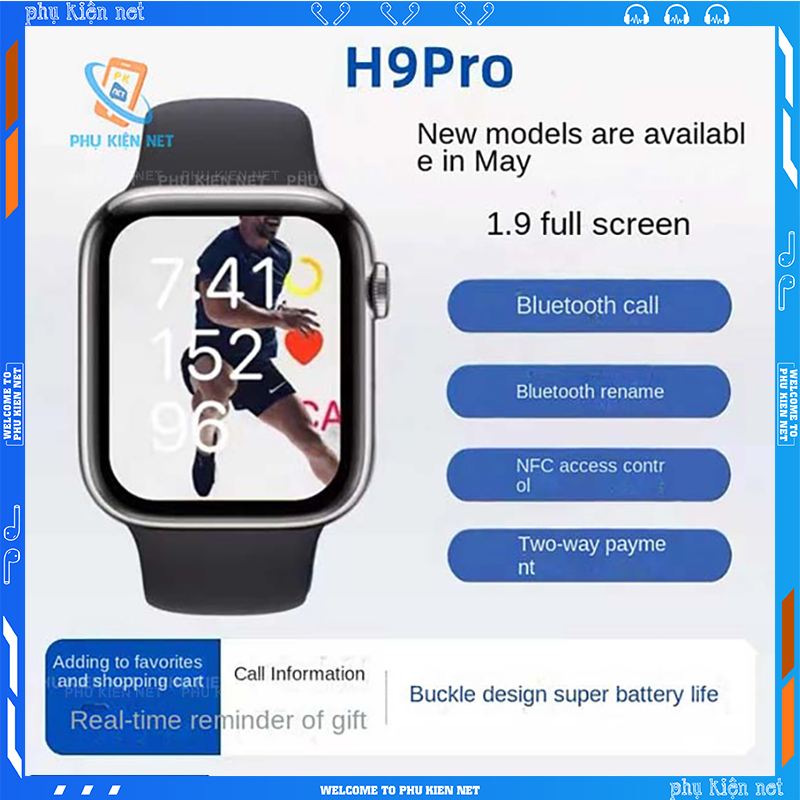 Đồng Hồ Thông Minh H9 Pro Seri 7 Phiên Bản Thép Cao Cấp Có Lẫy Giữ Dây, 2 Nút Vật Lý, Sạc Không Dây, Chơi Game, Pin Trâu
