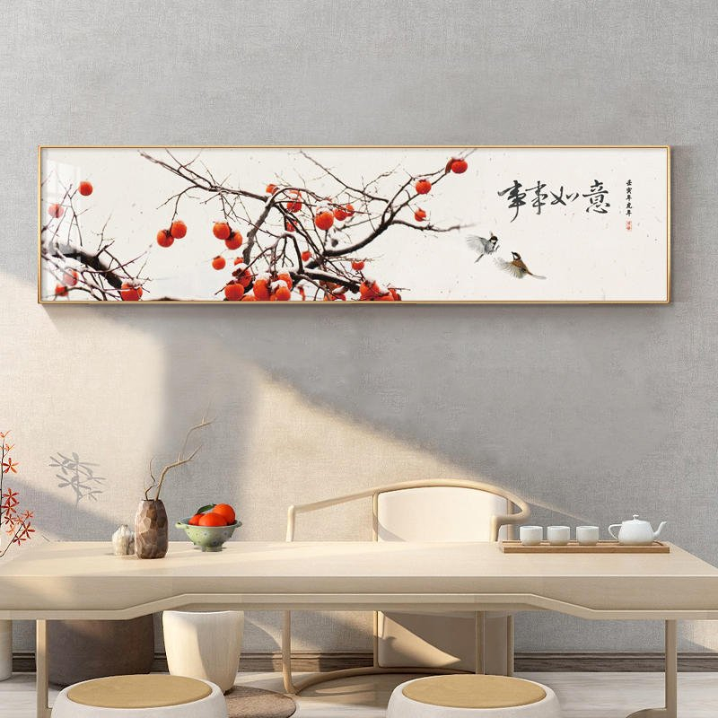 Tranh canvas treo tường cành quả hồng và đôi chim khổ ngang