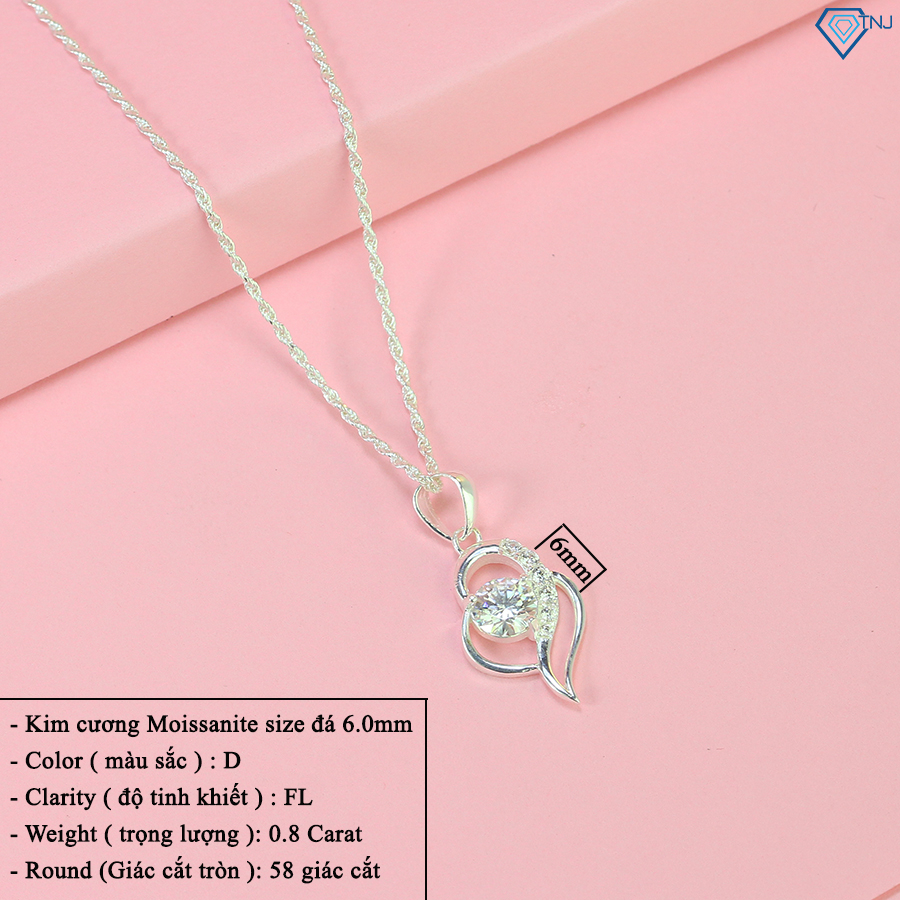 Vòng cổ nữ Moissanite 6.0ly hình trái tim lấp lánh, kiểm định GRA cao cấp DCNM0003 - Trang Sức TNJ