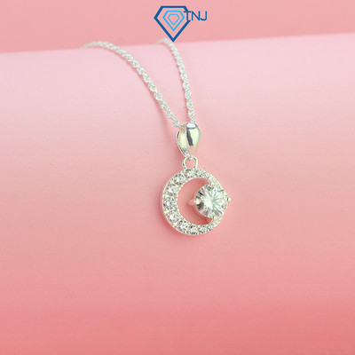 Dây chuyền bạc nữ Moissanite đá 6ly kèm thẻ tra cứu, vòng cổ nữ bạc hình mặt trăng cao cấp DCNM0002 - Trang Sức TNJ