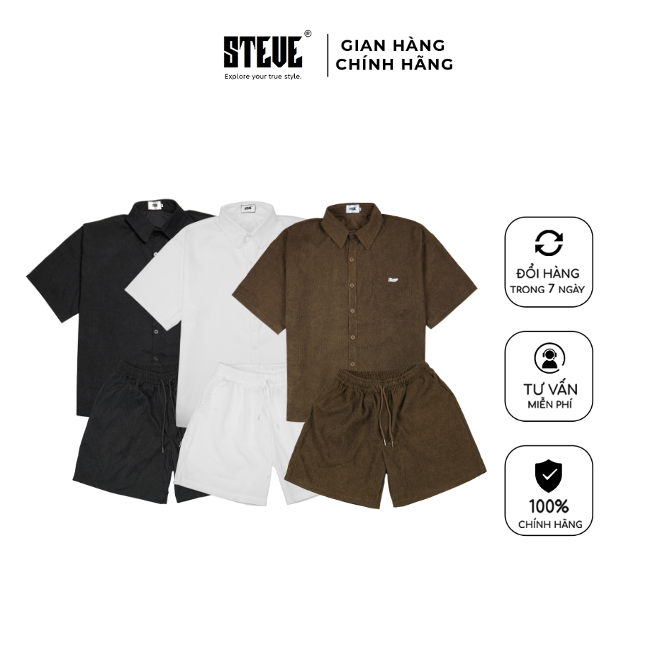 Đồ bộ Steve unisex cao cấp, set đồ nam chất liệu nhung tăm local brand