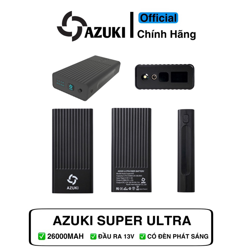 Pin AZUKI SUPER ULTRA 2023 Li-Polymer Dòng 26000MAH Cực Trâu Sử Dụng Cho Quạt 13V