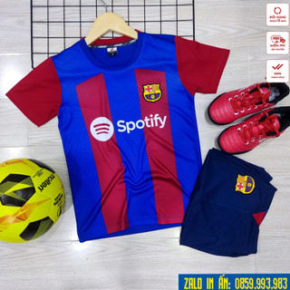 Quần áo bóng đá trẻ em Barcelona logo thêu , đồ đá banh trẻ em Barca thun lạnh cao cấp P8