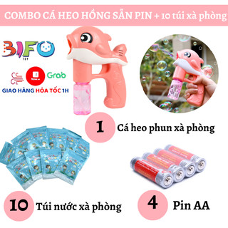 Đồ chơi cá heo phun bong bóng xà phòng có nhạc và đèn, đồ chơi phun bọt, đồ chơi thổi bong bóng xà phòng cho bé