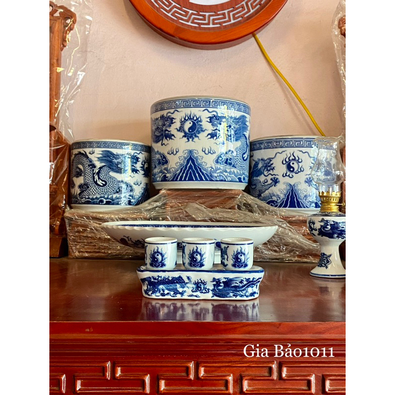 Bộ kỷ ngai - cong - thẳng men lam