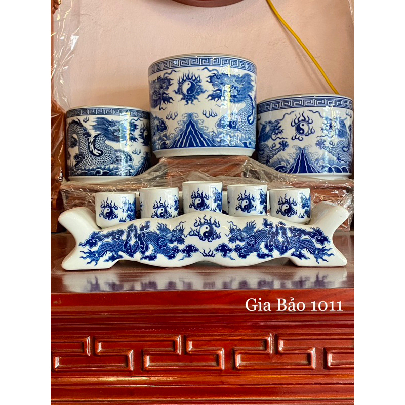 Bộ kỷ ngai - cong - thẳng men lam
