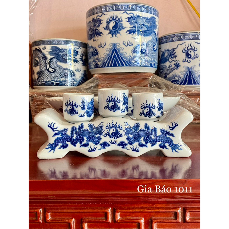 Bộ kỷ ngai - cong - thẳng men lam
