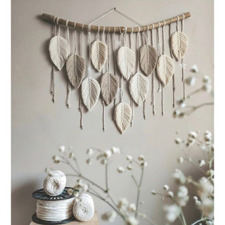 Mành treo tường macrame hình lá sang trọng, trang trí trong nhà vintage
