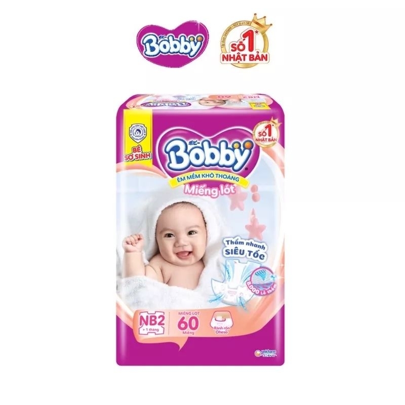 🏰HCM🏰 Miếng lót sơ sinh dùng chung tã vải dành cho bé 4 - 7 kg Bobby NB2-60+6 🏠 Huggies NB2-60 (hsd : 2024)