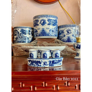 Bộ kỷ 3 chén - 5 chén thờ men lam