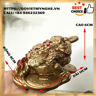 Tượng đá cóc 3 chân thiềm thừ ngậm tiền vàng tài lộc phong thủy - Dài 11cm - Màu Nhũ Đồng