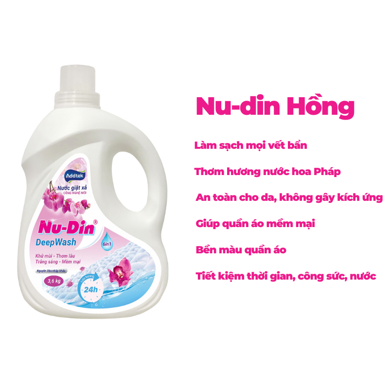 Nước giặt xả Nudin - Sạch sâu, thơm lâu, bền mầu quần áo can 3,6kg