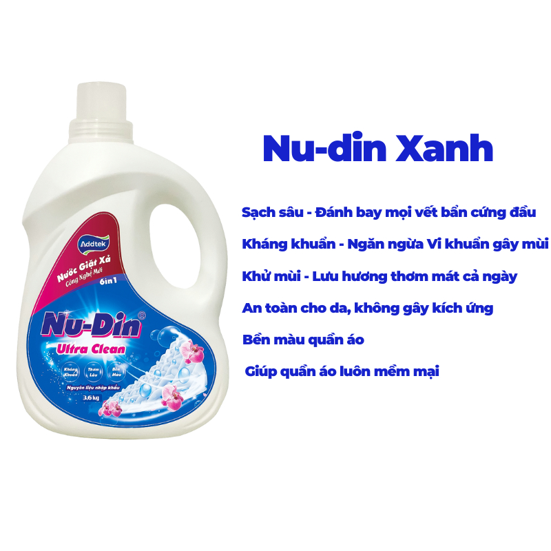 Nước giặt xả Nudin - Sạch sâu, thơm lâu, bền mầu quần áo can 3,6kg