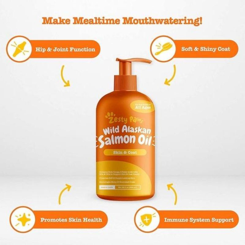 DẦU CÁ HỒI ZESTY PAWS DƯỠNG LÔNG, ĐẸP DA CHO CHÓ MÈO - HALLEY