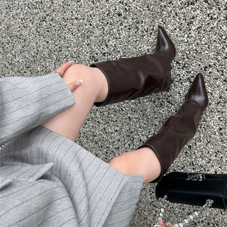 BOOTS CỔ CAO MŨI NHỌN GÓT NHỌN HOTHIT (Sẵn nâu: 36,38)
