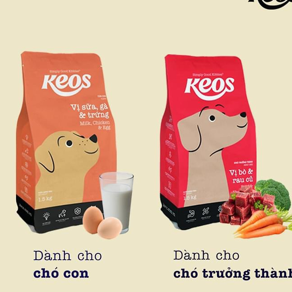 Hạt chó Keos Thức ăn cho chó con/chó trưởng thành 1.5KG Petemo Pet Shop