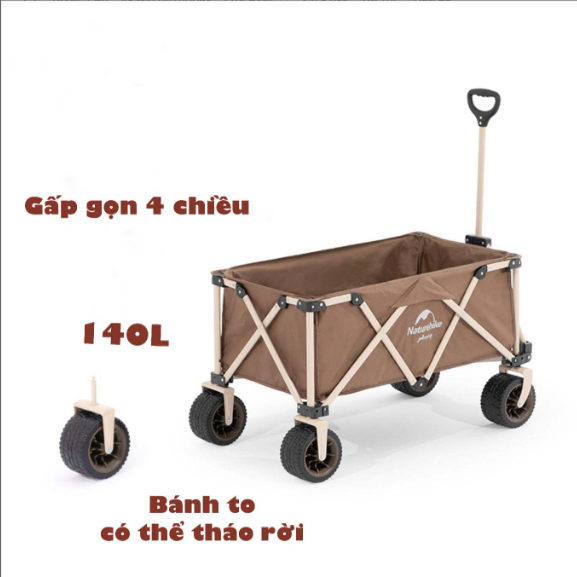 Combo xe kéo gấp gọn 4 chiều tháo rời bánh TC03 NatureHike NH20PJ009 kèm mặt bàn nhôm vân gỗ