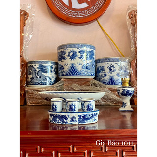 Bộ kỷ 3 chén - 5 chén thờ men lam