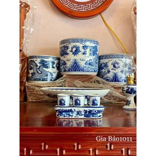 Bộ kỷ 3 chén - 5 chén thờ men lam