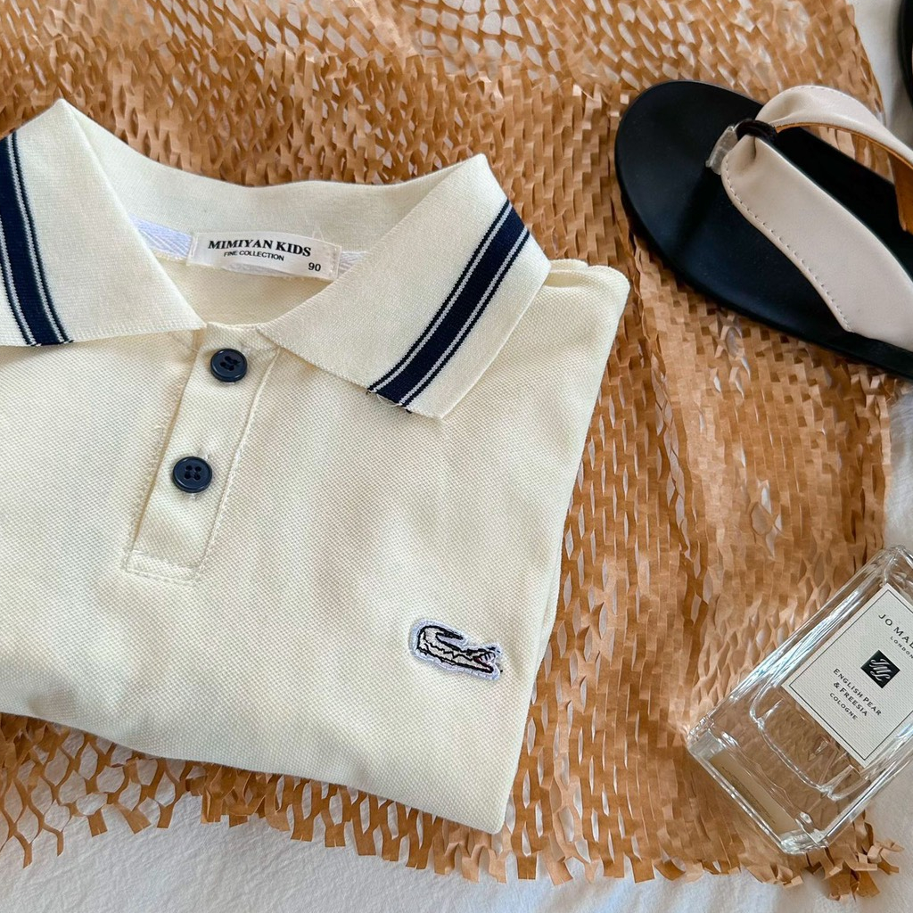 Áo polo cho bé trai BAE KIDS, áo cộc tay bé trai 11kg đến 34kg ngực thêu họa tiết