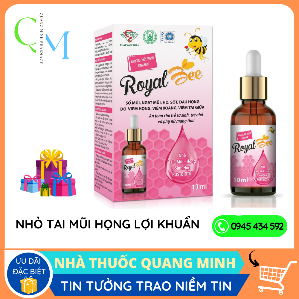 Royal Bee Nhỏ tai mũi họng sinh học lợi khuẩn , giúp giảm sổ mũi ngạt mũi ho ,sốt ,đau họng Lọ 10ml
