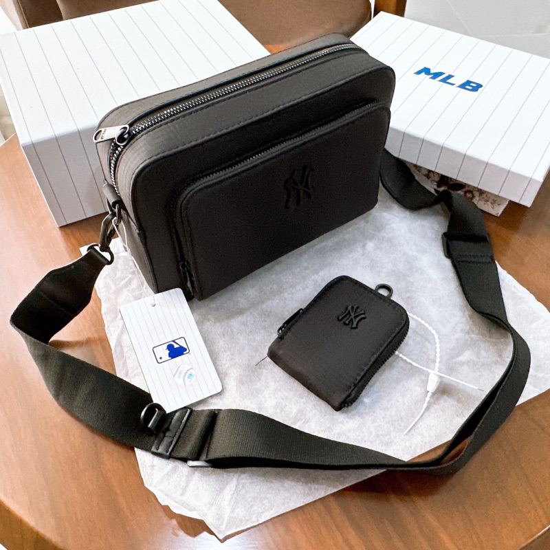 Túi đeo chéo NY new 2023 một màu đen lì - Có kèm ví nhỏ và dây vải đeo chéo - Fullbox như ảnh  size 24cm