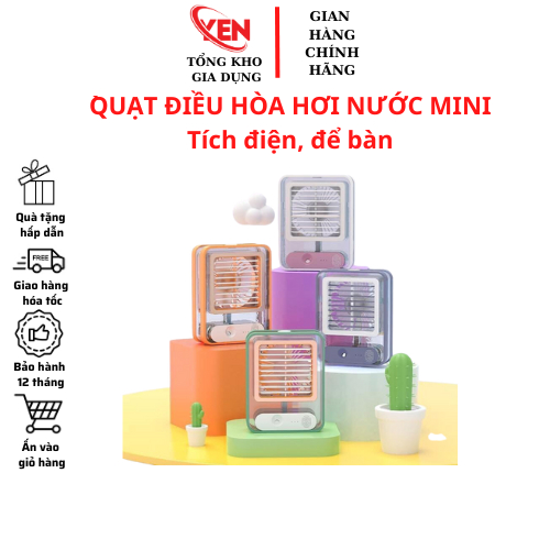 Quạt điều hoà mini để bàn, quạt phun sương sạc tích điện trong suốt 3 cấp độ gió dung tích bình 300ml giá rẻ nhất shopee