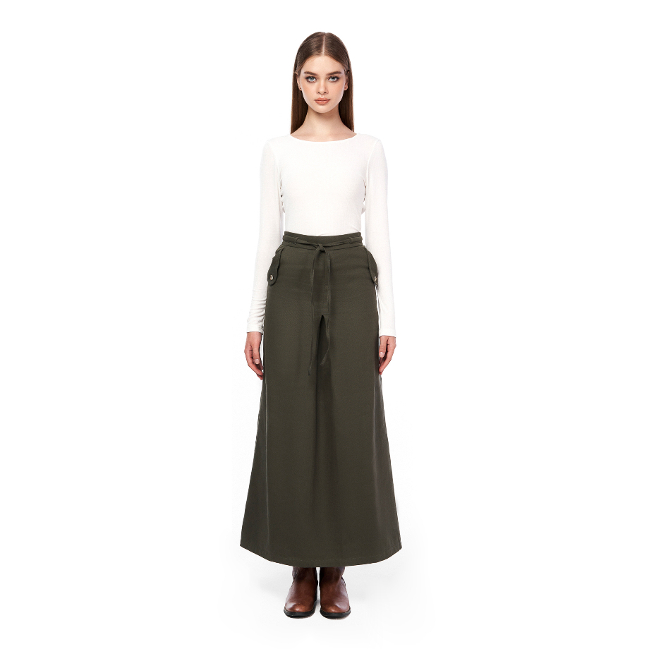 Chân váy form dài có túi bên hông là min - MOSS GREEN FLAP POCKET MIDI SKIRT