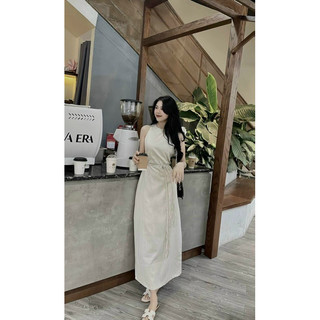 Florence - Đầm midi suông linen kèm belt tết