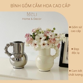 Lọ gốm cắm hoa cao cấp kiểu Pháp, bình gốm sứ decor nghệ thuật