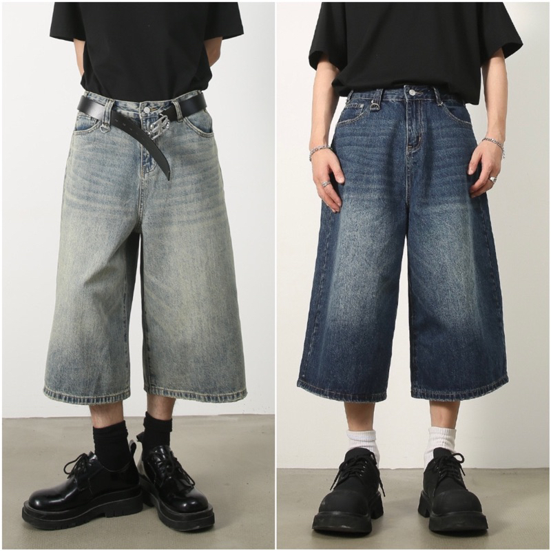 Quần jeans short dáng wideleg ống rộng màu xanh indigo jort phong cách streetwear, chicano, y2k Brokeboiz