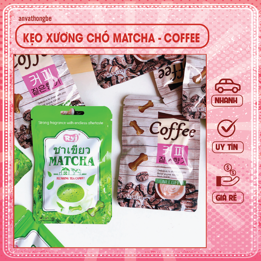 Kẹo xương chó hương vị tuổi thơ - Kẹo xương chó vị matcha, cà phê