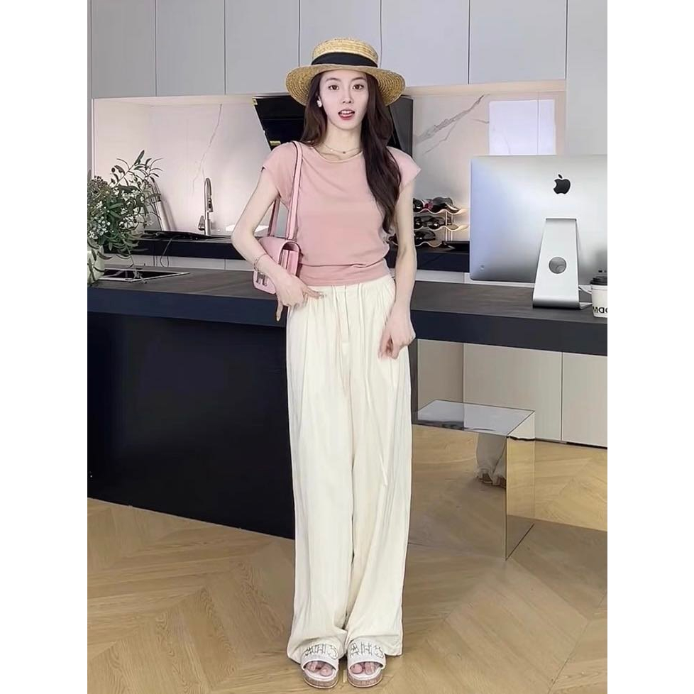 Quần vải ống suông dài cạp chun basic