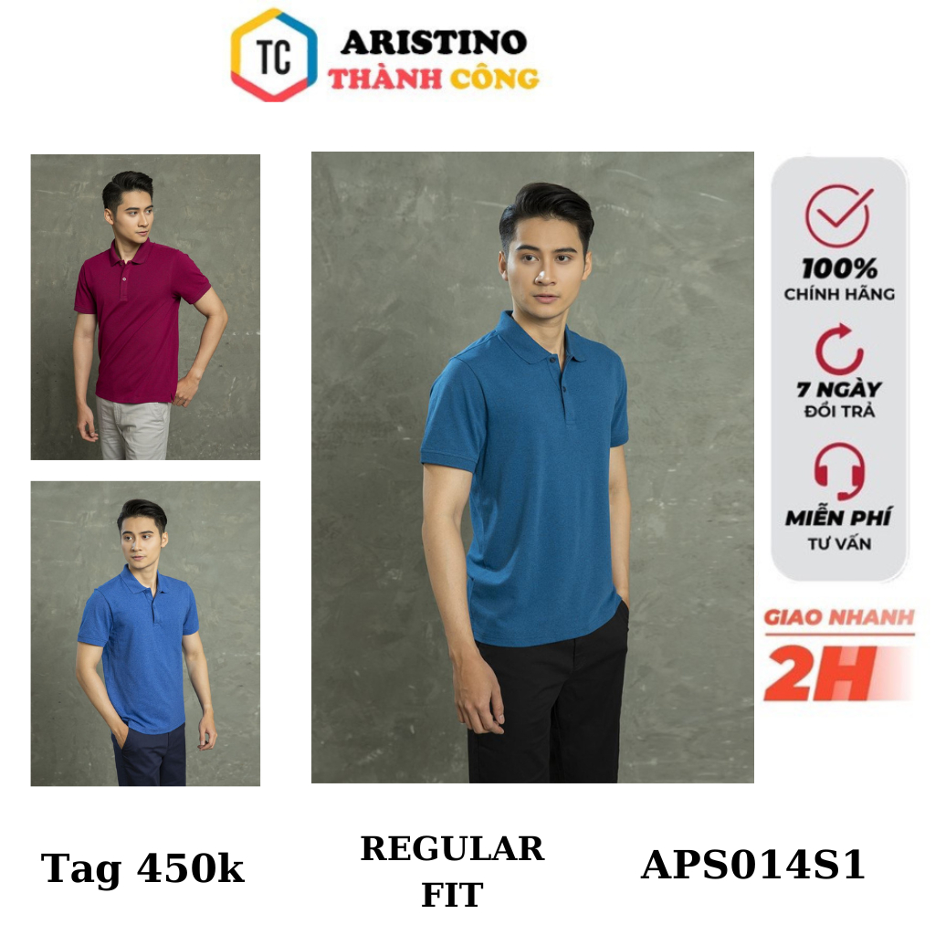 Áo polo nam Aristino cotton cao cấp mềm mịn form regular fit  APS014S1