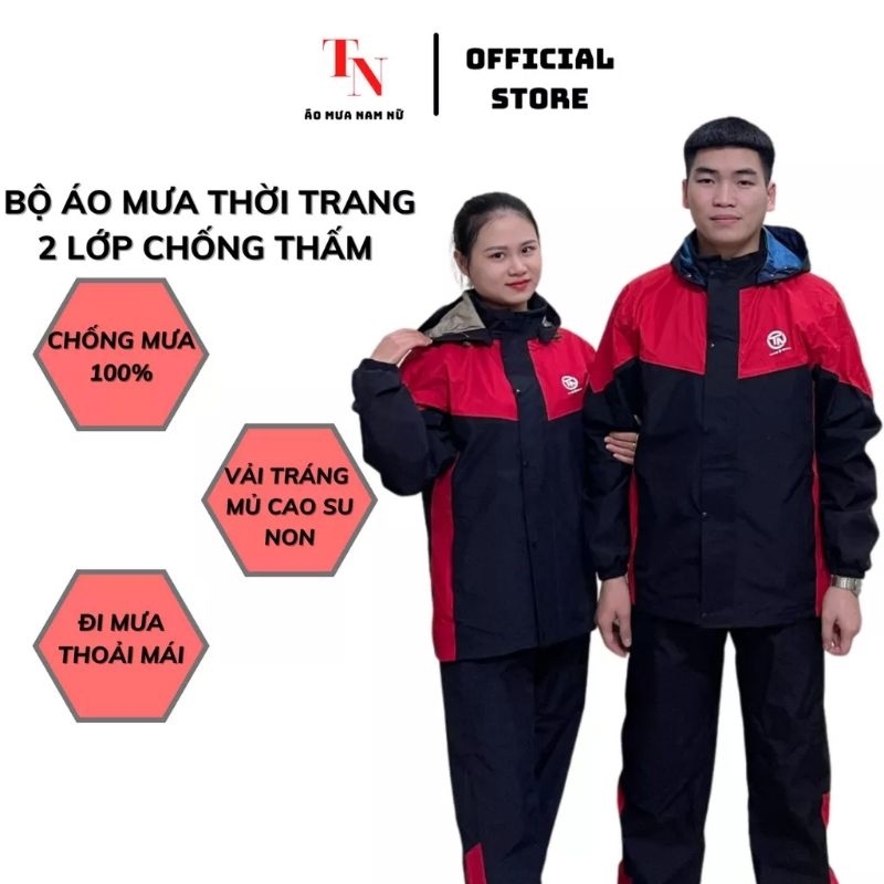 Áo mưa bộ người lớn cao cấp, bộ quần áo mưa nam nữ hai lớp giữ nhiệt, siêu chống thấm nước
